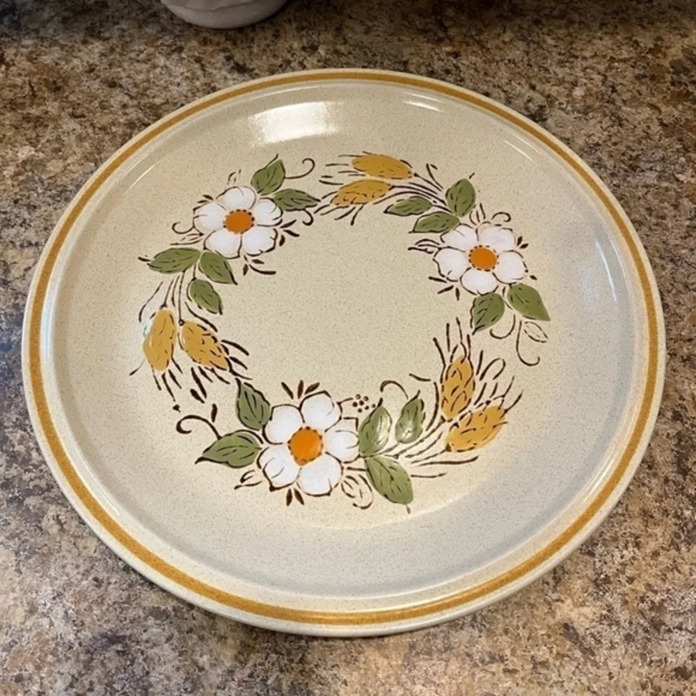 Vintage Hearthside Prairie Flowers Hand Painted Stoneware 12” Platter Japan